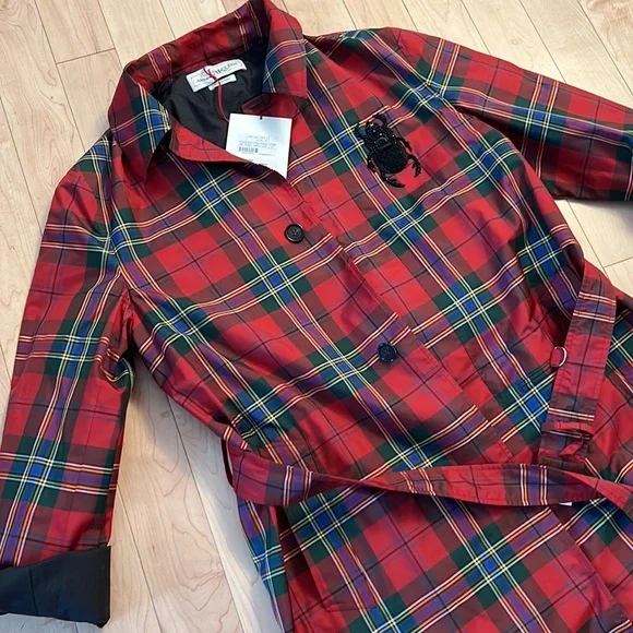 NWT Alexander McQueen Rain Coat Size 52 Tartan Plaid nylon Trench Coat